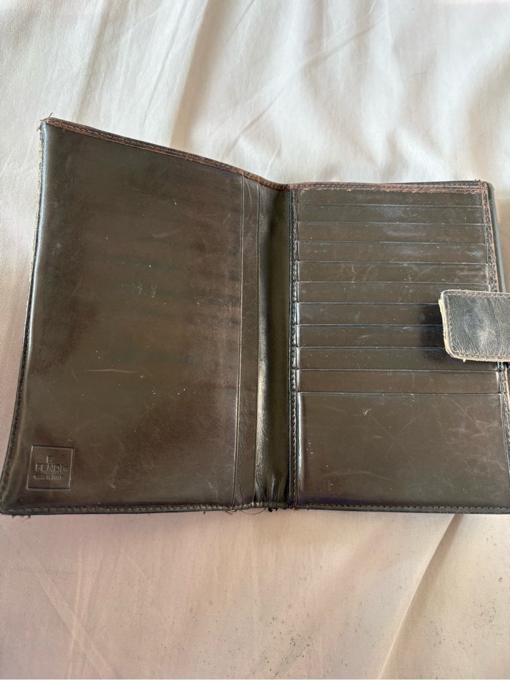Vintage FENDI Zucchino Canvas Compact Wallet - Tobacco/Black - Read Description - Picture 8 of 13